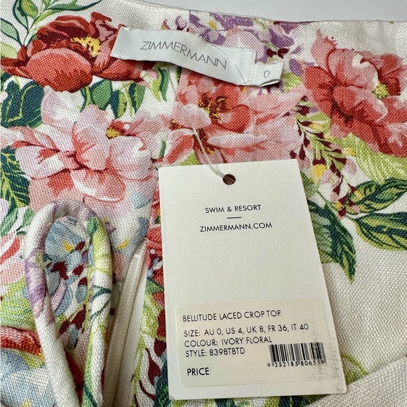 Zimmermann Bellitude Laced Crop Top in Ivory Floral - Picture 6 of 7